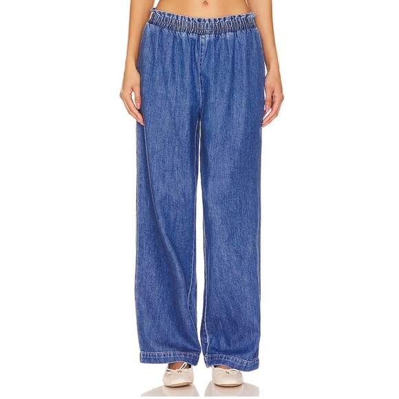 LNA Santo Denim Pants in True Blue Wide Leg Elastic Waist  Size Small - Picture 2 of 15